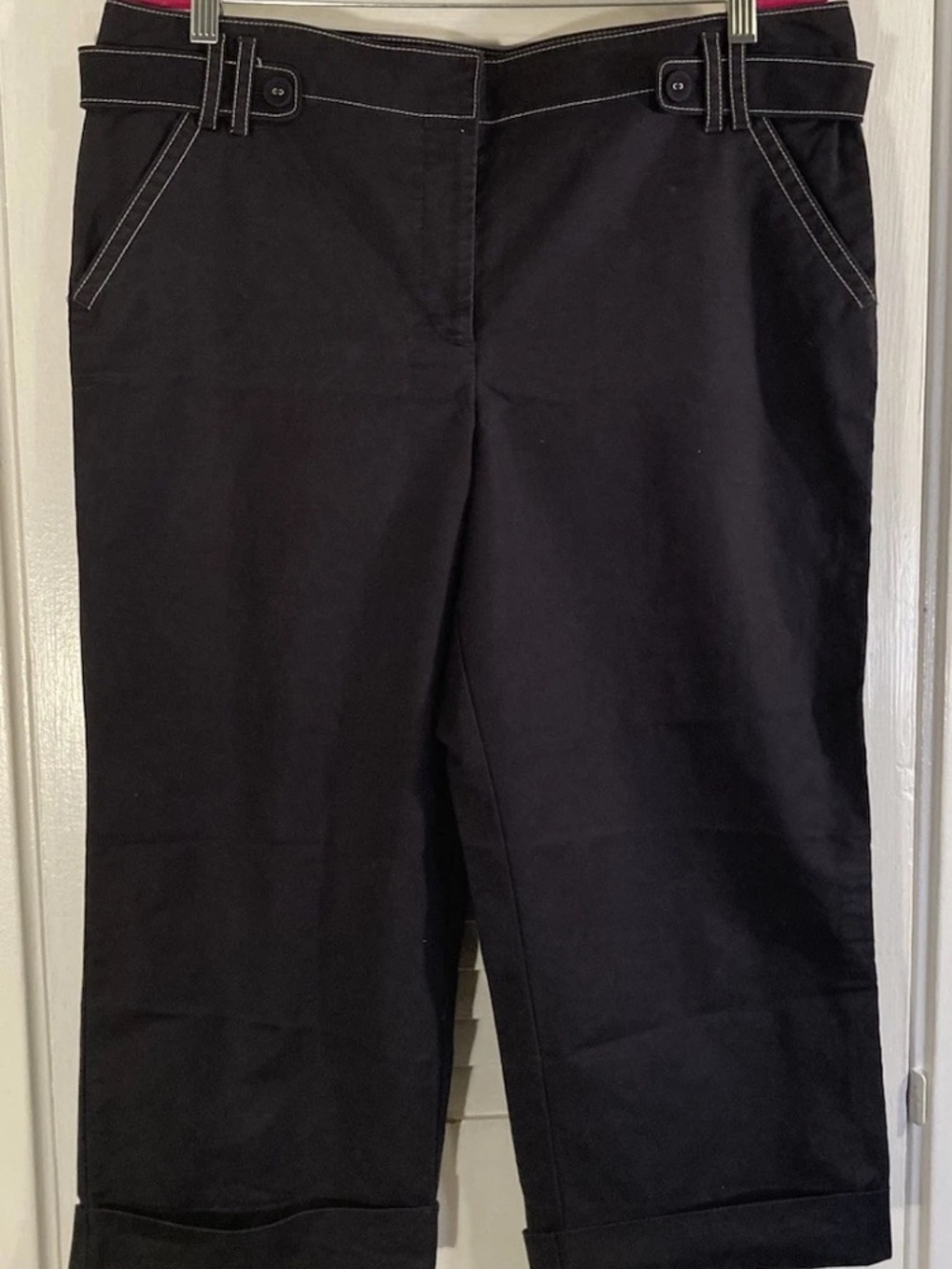 Ann Taylor Navy Cropped Capris with Contrast Topstitching